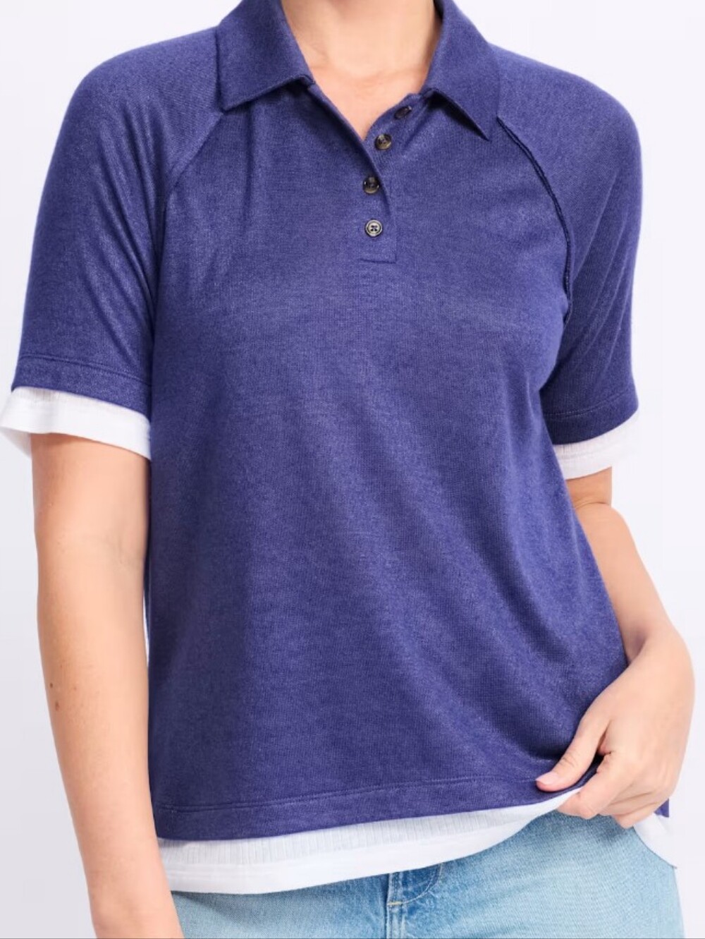 Design History Layered Short Sleeve Collar Knit Top - M - Picture 2 of 6